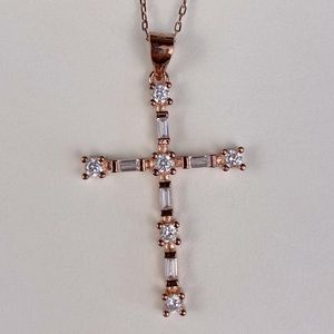 Rose gold tone Sterling Silver Cross Pendant Necklace